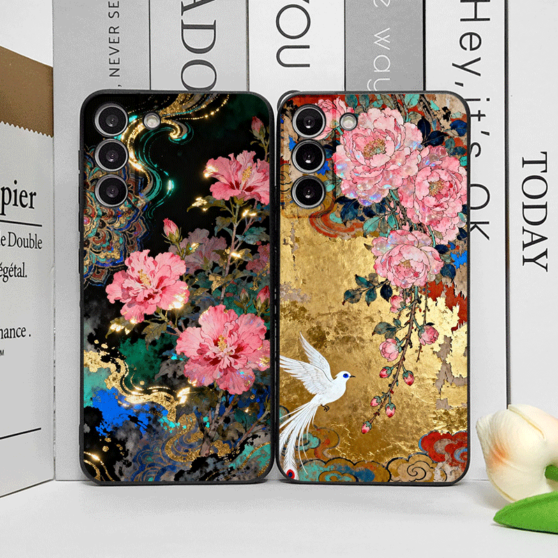 Oppo Reno 12 - غطاء هاتف بتصميم زهرة الكركديه الذهبية